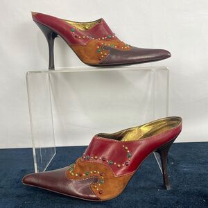 G Zanotti Wine Brown Studded Hi Heel Clogs Shoes